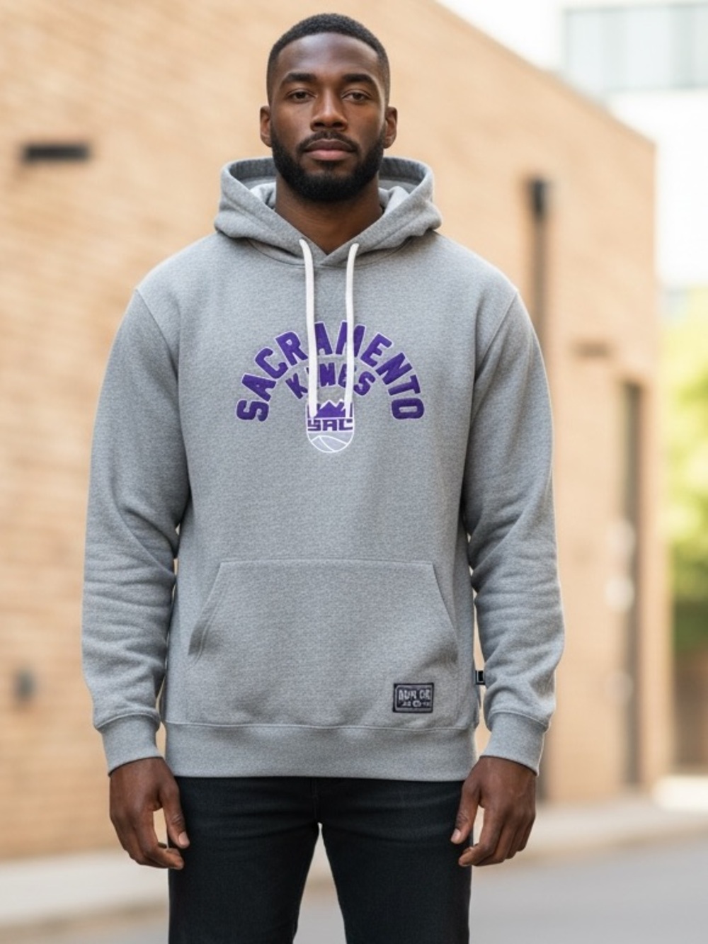 New Era Rare Sacramento Kings Puff‎ Logo Gray Sweatshirt Hoodie Men's XL Pockets